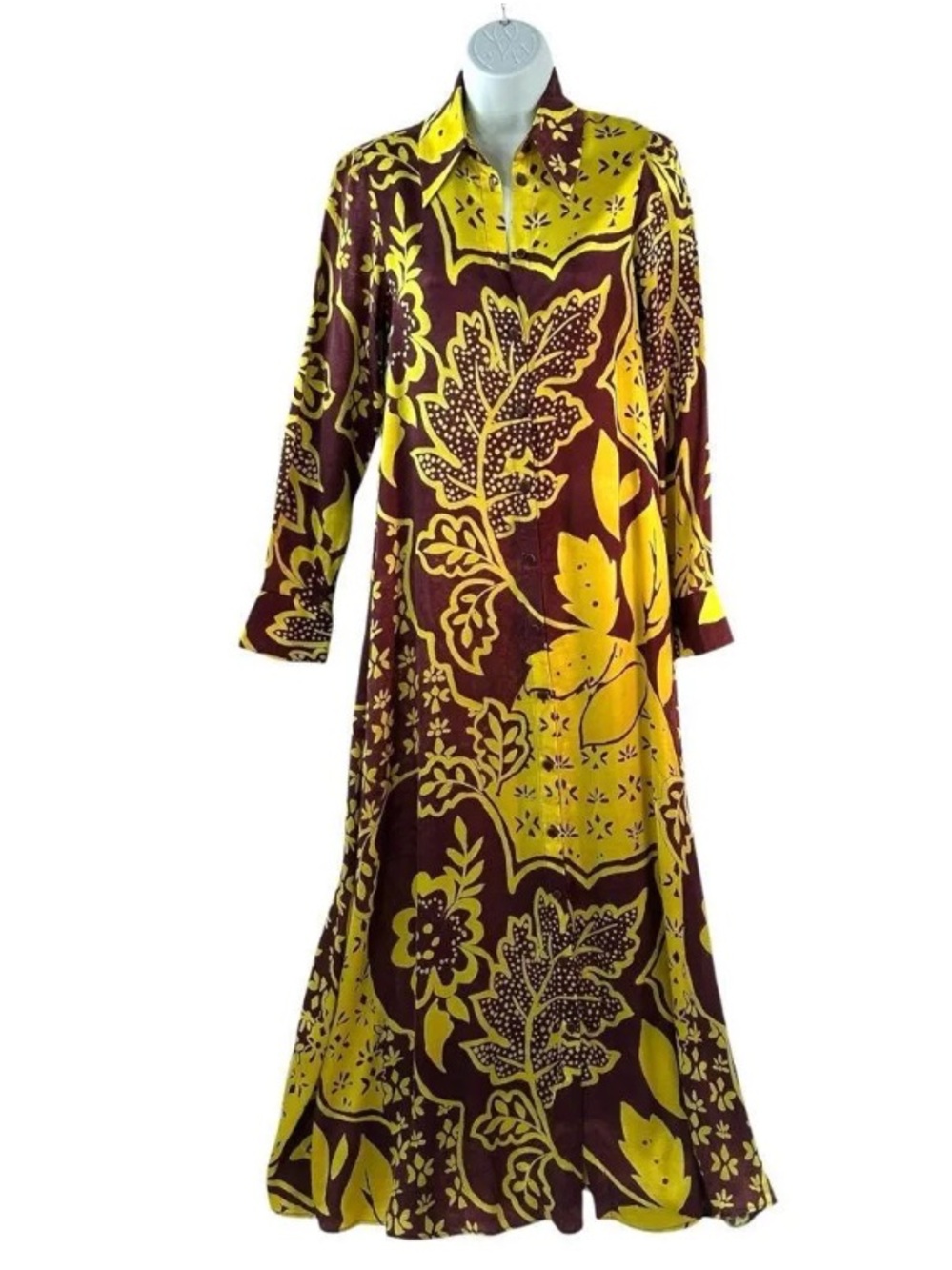 Anthropologie Yellow and Brown Floral Maxi Dress